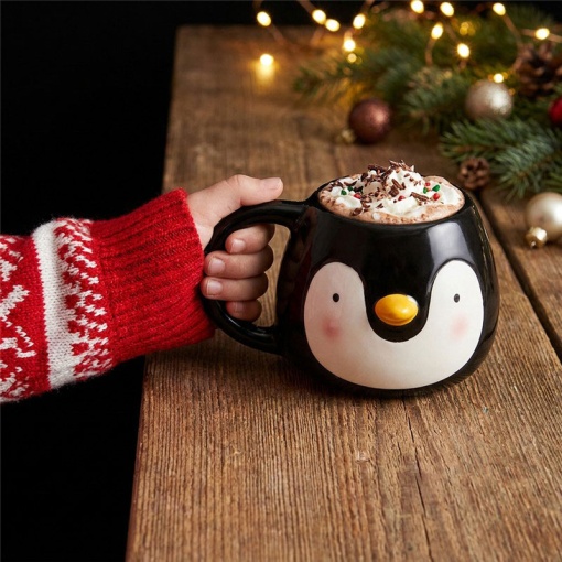 Conjunto caneca de cerâmica + óculos Lovely Story natal pinguim