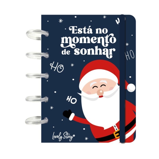 Caderno de discos A6 pautado 100 folhas 100g Lovely Story natal azul "Está no momento de sonhar"
