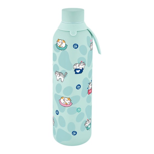 Lovely Story 750ml Mint Thermal Bottle, Cozy Whiskers