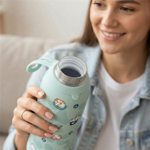 Lovely Story 750ml Mint Thermal Bottle, Cozy Whiskers
