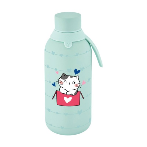 Lovely Story 500ml Mint Thermal Bottle, Cozy Whiskers