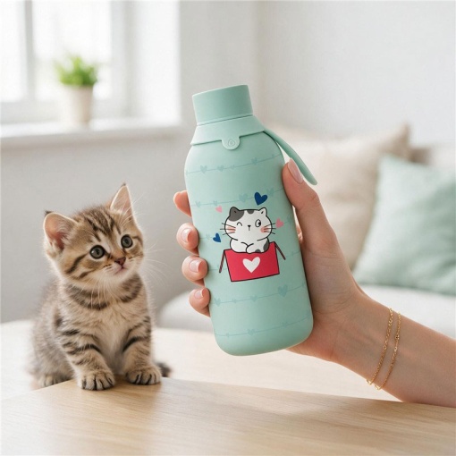 Lovely Story 500ml Mint Thermal Bottle, Cozy Whiskers