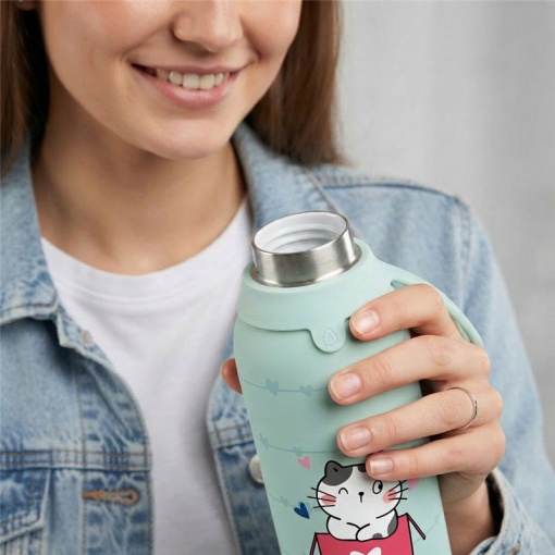 Lovely Story 500ml Mint Thermal Bottle, Cozy Whiskers