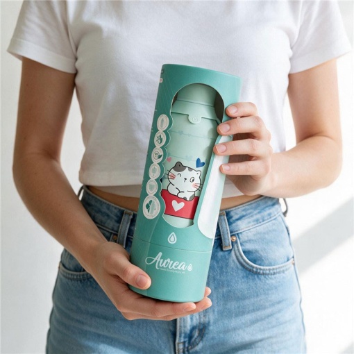 Lovely Story 500ml Mint Thermal Bottle, Cozy Whiskers