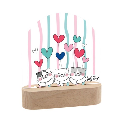 Lamp with wooden base Lovely Story Cozy Whiskers