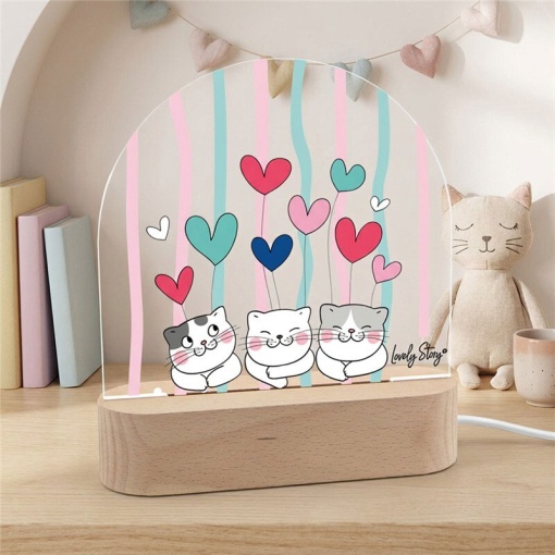 Candeeiro com base de madeira Lovely Story Cozy Whiskers