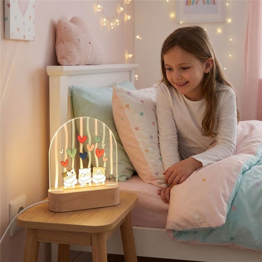 Candeeiro com base de madeira Lovely Story Cozy Whiskers