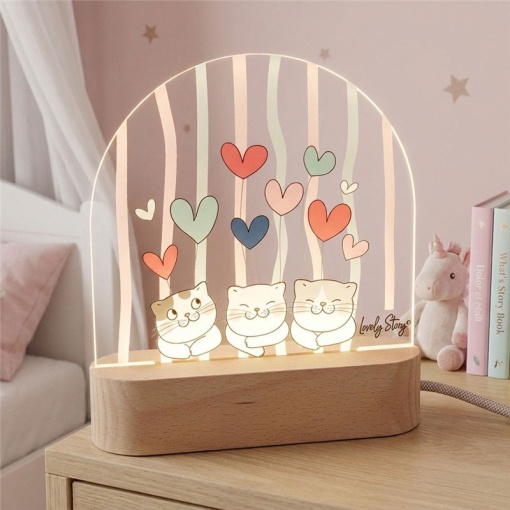 Candeeiro com base de madeira Lovely Story Cozy Whiskers