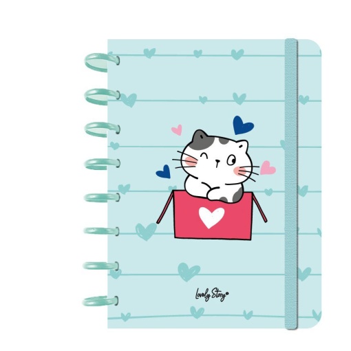 A5 lined disc notebook, 100 sheets, 100gsm, Lovely Story mint, Cozy Whiskers