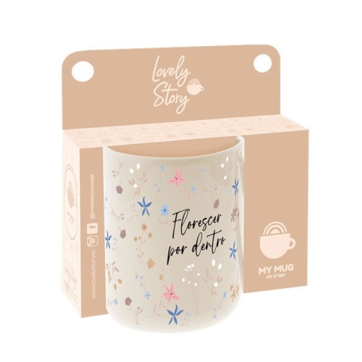 Lovely Story beige ceramic mug "Blooming from within" 330ml