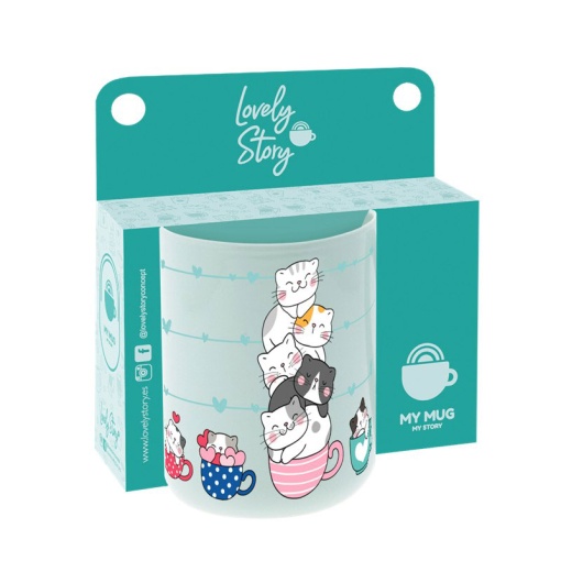 Lovely Story Mint Cozy Whiskers Ceramic Mug 330ml