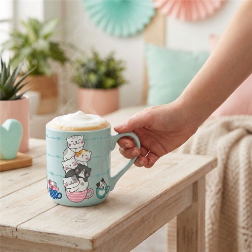 Lovely Story Mint Cozy Whiskers Ceramic Mug 330ml