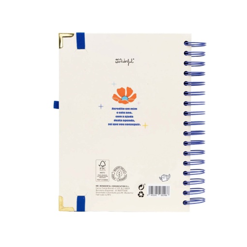 Agenda diária 180x226mm 2027 espiral Mr. Wonderful "Eu penso, eu acredito"