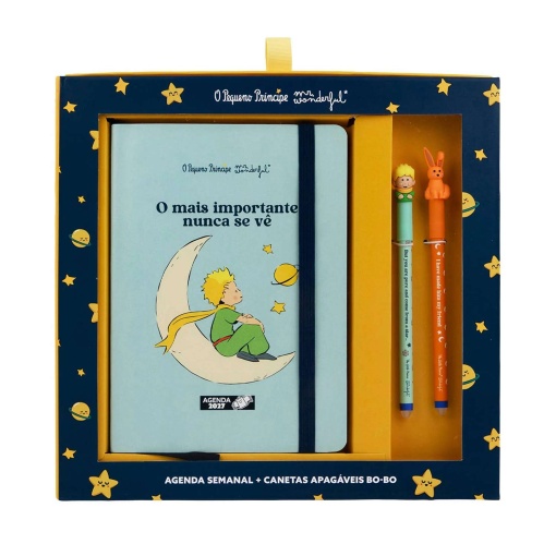Conjunto agenda semanal 180x226mm 2027 + 2 canetas apagáveis Mr. Wonderful O Principezinho