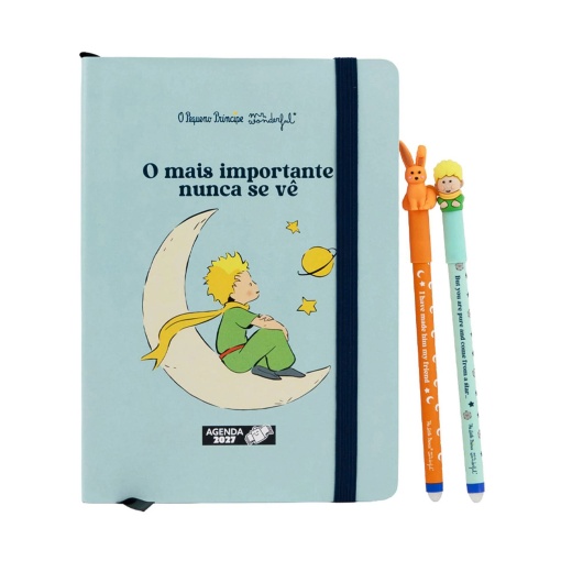 Conjunto agenda semanal 180x226mm 2027 + 2 canetas apagáveis Mr. Wonderful O Principezinho