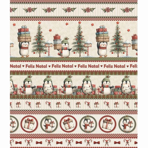 Tecido Fuxicos e Fricotes Natal Feliz barrado 1x1,50m