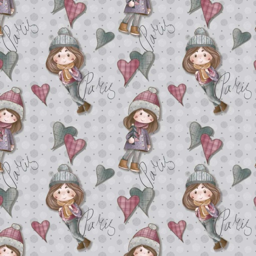Tecido Fuxicos e Fricotes Inverno em Paris meninas em Paris azul 1x1,50m