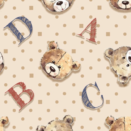 Tecido Fuxicos e Fricotes Teddy Bear rostos ursos bege 1x1,50m