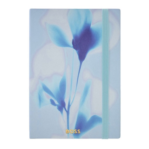 Caderno A5 pautado Hugo Boss Holographic Flower 96 folhas 80g azul com elástico