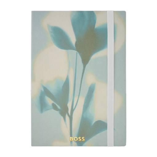 Caderno A5 pautado Hugo Boss Holographic Flower 96 folhas 80g verde com elástico