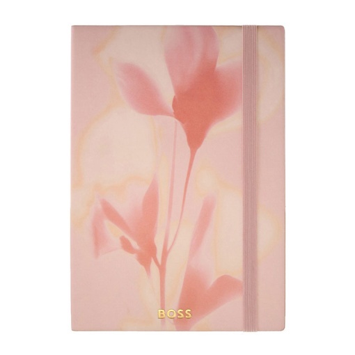 Caderno A5 pautado Hugo Boss Holographic Flower 96 folhas 80g nude com elástico