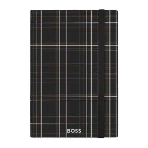 Caderno A5 pautado Hugo Boss Checkered 96 folhas 80g preto com elástico