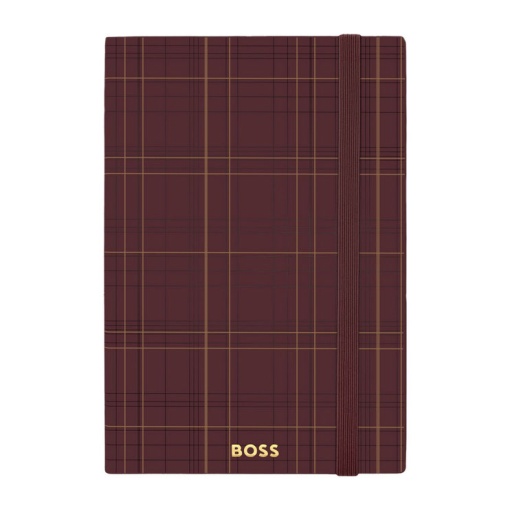 Caderno A5 pautado Hugo Boss Checkered 96 folhas 80g bordeaux com elástico