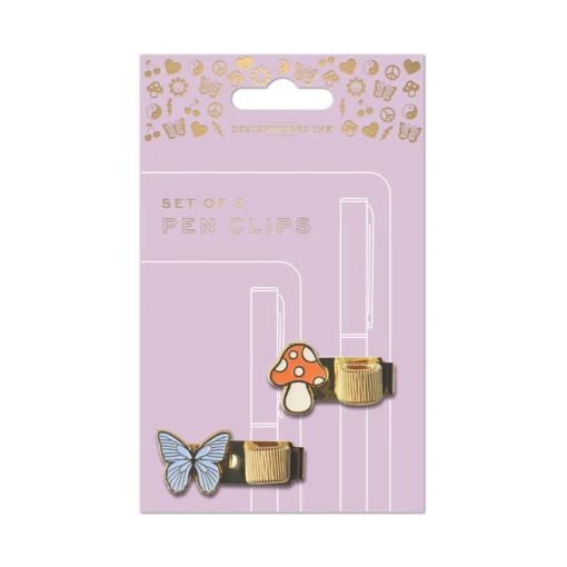 Suporte para esferográfica com clip Design Works borboleta e cogumelo (2 unidades)