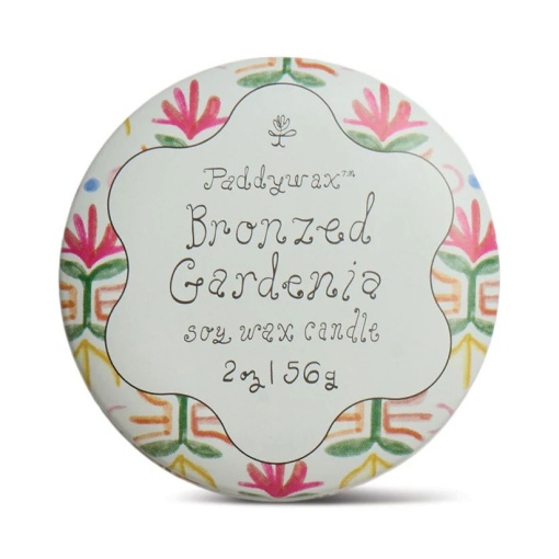 Paddywax Bronzed Gardenia scented candle in a tin, 56g.