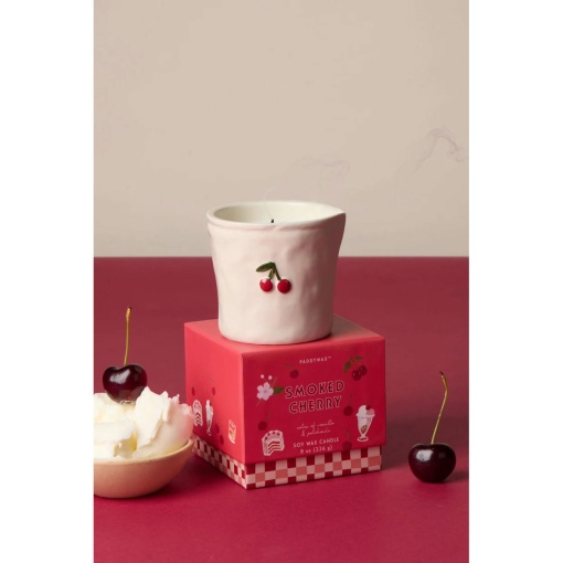 Aromatic candle in a ceramic cup, Paddywax Bistro cherry scent, 226g