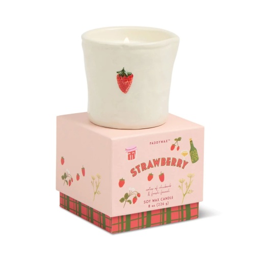Vela aromática en taza de cerámica, Paddywax Bistro fresa, 226 g