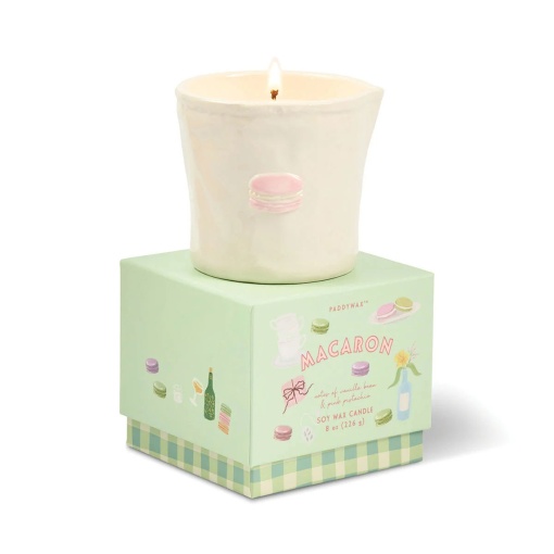 Vela aromática Paddywax Bistro con aroma a macaron en taza de cerámica, 226 g