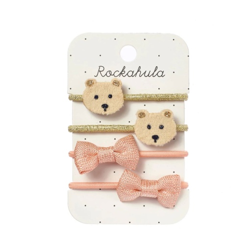 Elástico para cabelo Rockahula urso + laço (4 unidades)