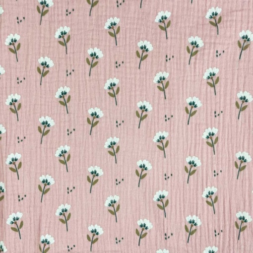 Tecido mousseline flores rosa 1x1,30m