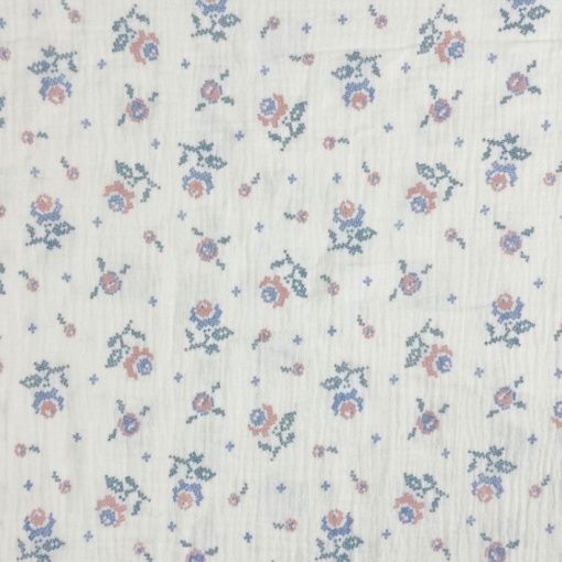 Tecido mousseline flores branco 1x1,30m