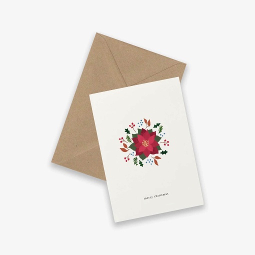 Postal Kartotek poinsétia "Merry Christmas"