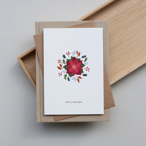 Postal Kartotek poinsétia "Merry Christmas"
