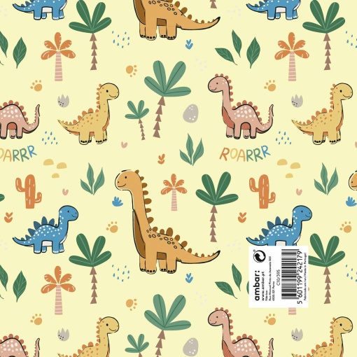 Papel de embrulho Ambar infantil 70x100cm Roar Dino