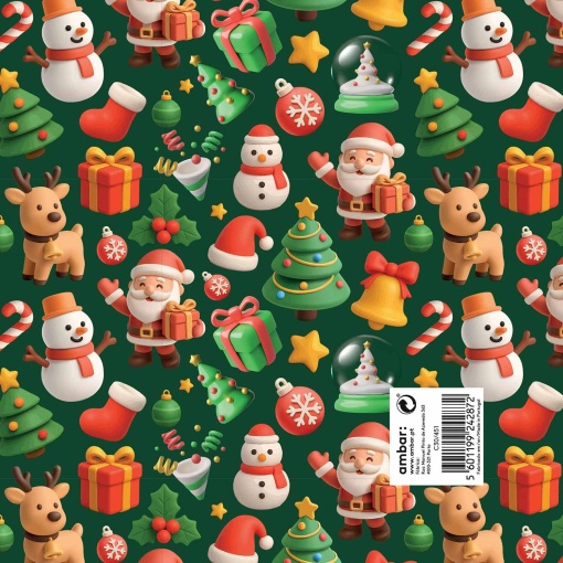 Papel de regalo navideño color ámbar, 70x100cm, Festive Toyland