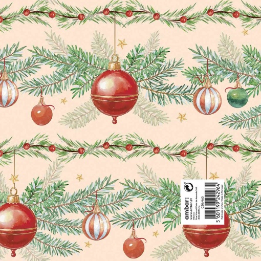 Papel de regalo navideño color ámbar, 70x100cm, ramas navideñas