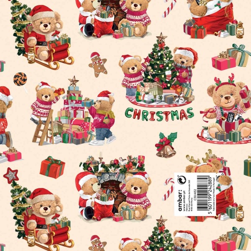 Papel de regalo navideño color ámbar 70x100cm Teddy Christmas