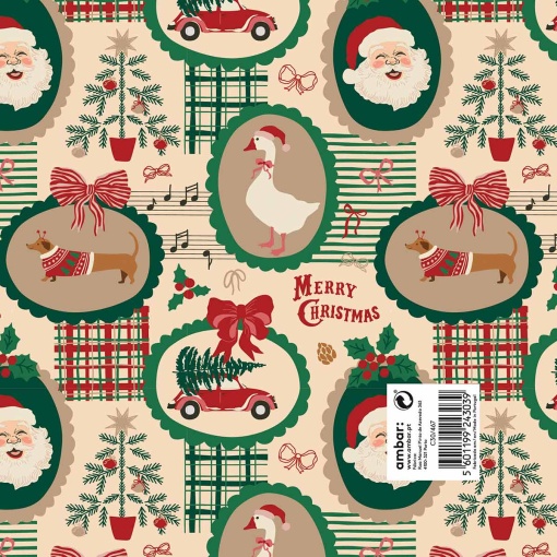 Papel de embrulho Ambar natal 70x100cm Christmas Dachshund