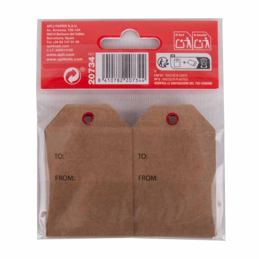 Kraft card stock labels with string (10 units) Apli