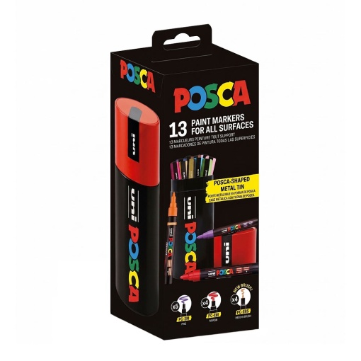 Marcador Uni Posca caixa metálica com 13 cores