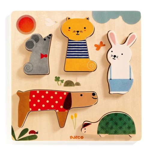 Puzzle de madeira Woody Pets Djeco