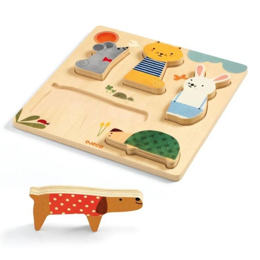 Puzzle de madeira Woody Pets Djeco