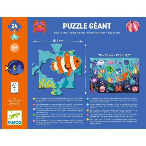 Puzzle gigante Djeco 32 peças Tactilo Sea