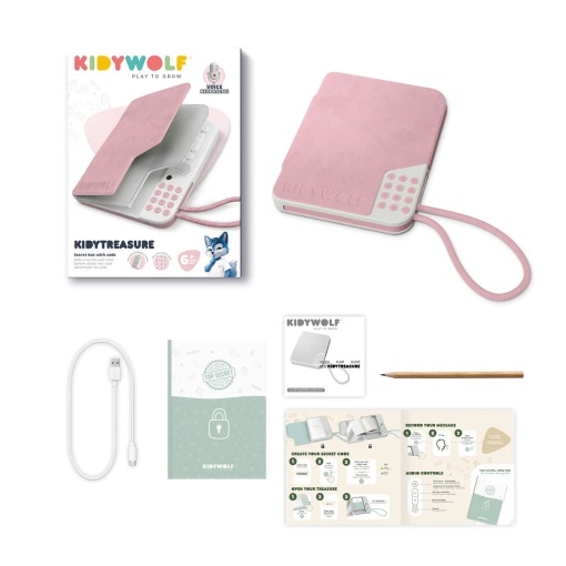 Diário com código e gravador Kidywolf Kidytreasure rosa