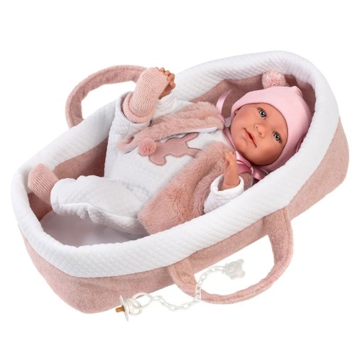 Mimi crying doll, 42cm, with Llorens bassinet.
