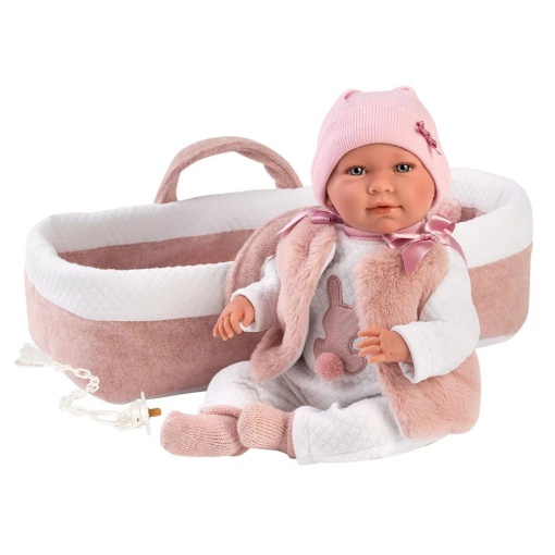 Mimi crying doll, 42cm, with Llorens bassinet.